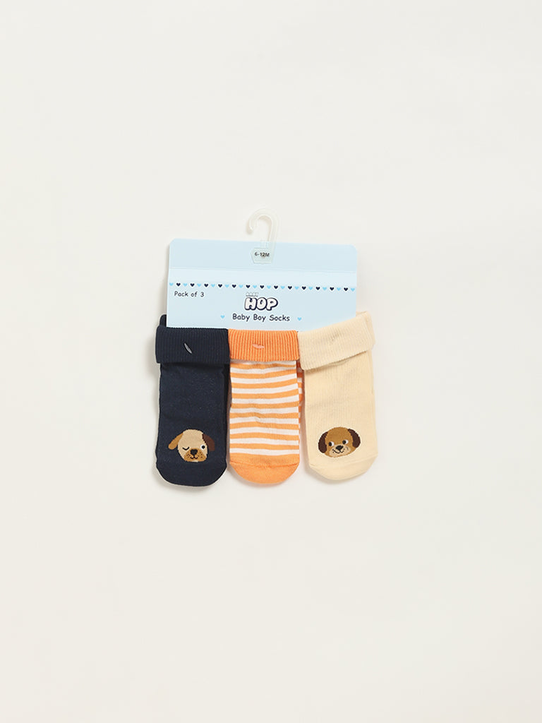 HOP Baby Multicolour Animal Print Socks - Pack of 3