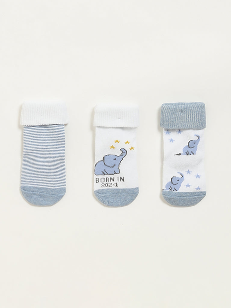 HOP Baby Multicolour Elephant Print Socks - Pack of 3