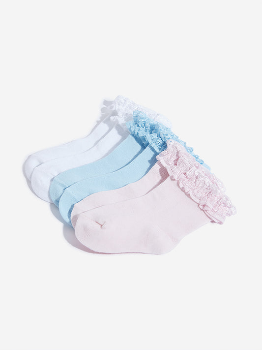 HOP Baby Multicolour Lace Detailed Socks - Pack of 3