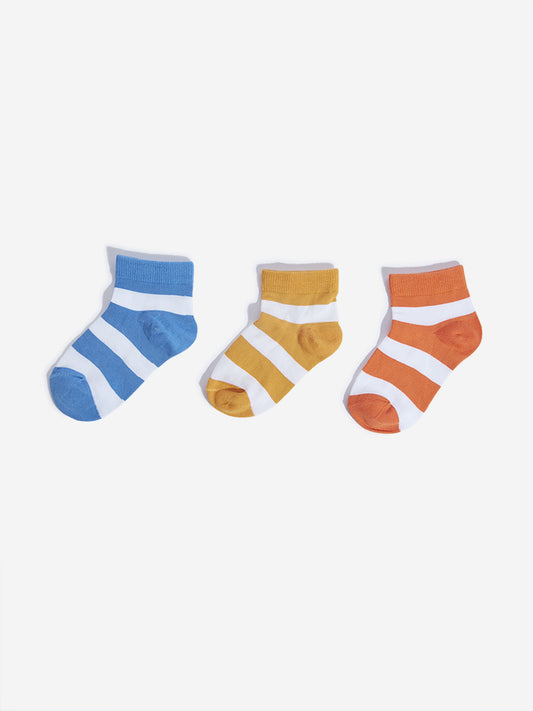 HOP Kids Multicolour Stripe Printed Socks - Pack of 3