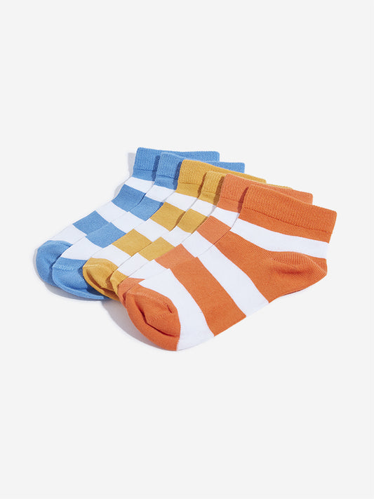 HOP Kids Multicolour Stripe Printed Socks - Pack of 3
