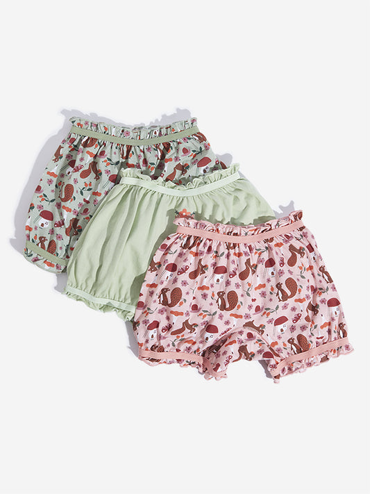 HOP Kids Multicolour Squirrel Printed Bloomers - Pack of 3
