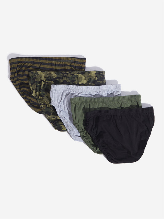 Y&F Kids Multicolour Printed Briefs - Pack of 5