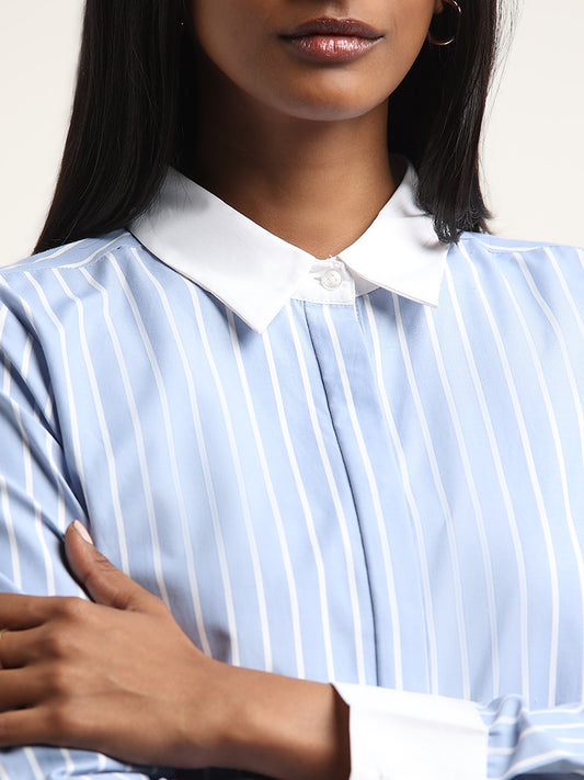 Wardrobe Blue Striped Design Shirt