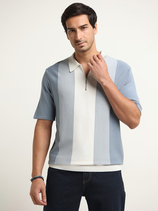 Ascot Blue Striped Relaxed Fit T-Shirt