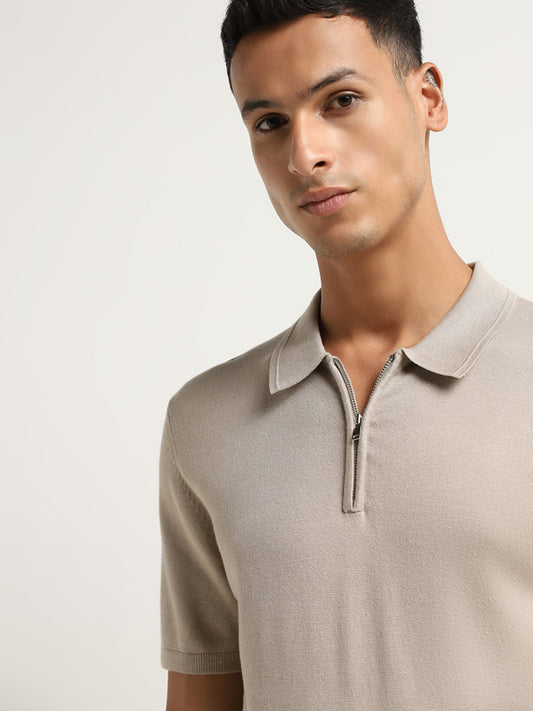 Ascot Beige Colorblock Cotton Relaxed Fit T-Shirt