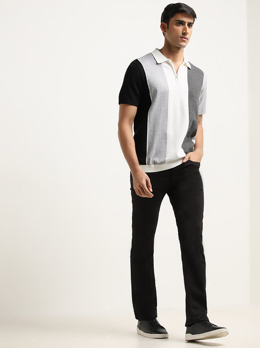 Ascot Grey Colour-Blocked Relaxed Fit T-Shirt