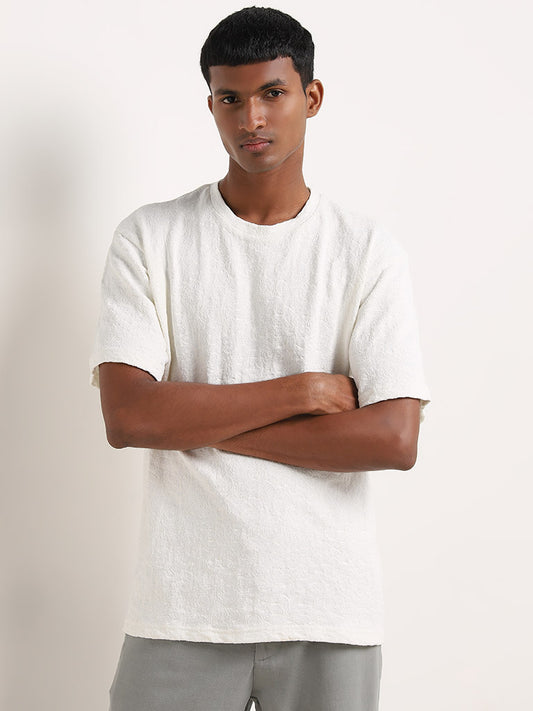 ETA Off-White Self-Textured Cotton Blend Relaxed Fit T-Shirt