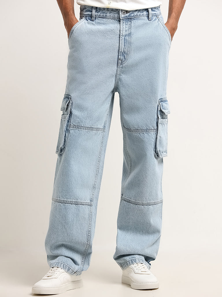 Nuon Blue Mid Rise Loose Fit Jeans