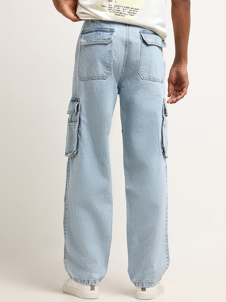 Nuon Blue Mid Rise Loose Fit Jeans