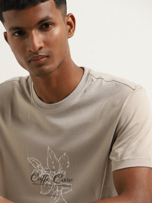 Nuon Beige Contrast Print Slim Fit T-Shirt