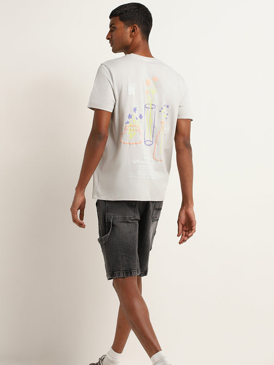 Nuon Grey Printed Slim Fit T-Shirt