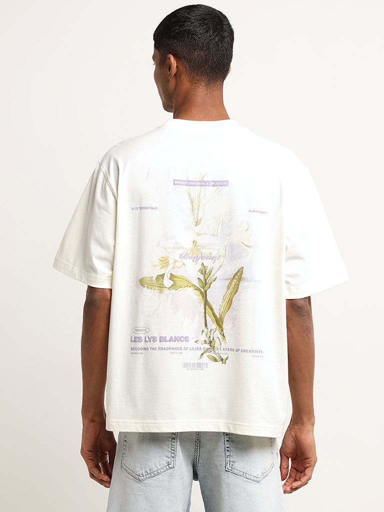 Nuon Off-White Contrast Print Relaxed Fit T-Shirt
