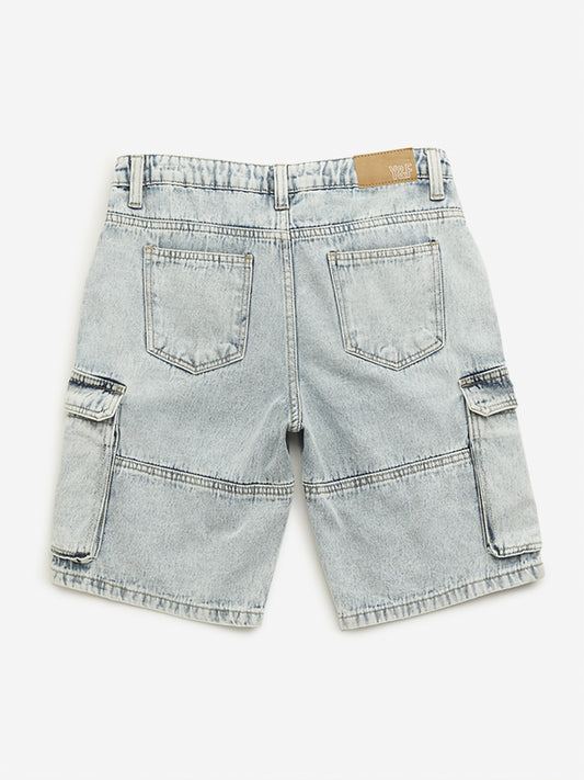 Y&F Kids Light Blue Mid Rise Cargo-Style Denim Shorts