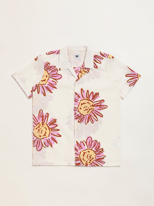 Y&F Kids Off-White Floral Print Shirt