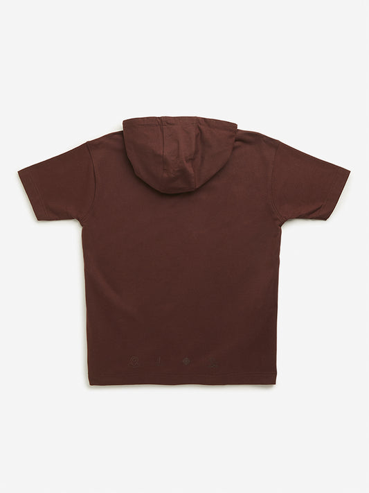 Y&F Kids Dark Brown Hooded T-Shirt