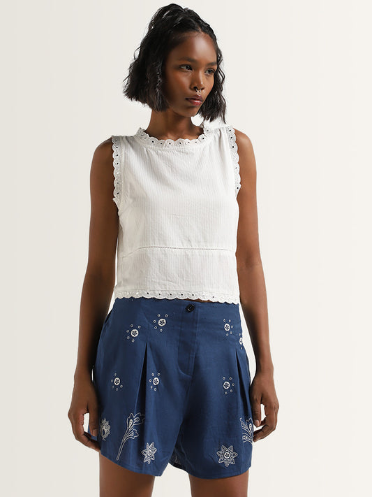Bombay Paisley White Embroidered Cotton Top