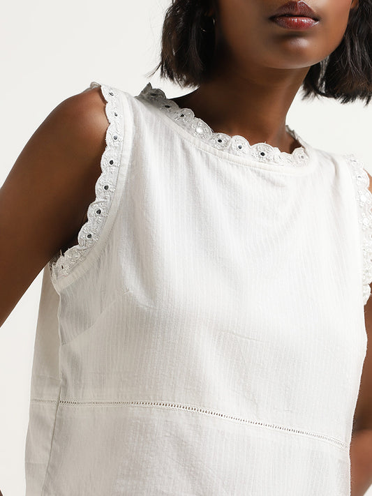 Bombay Paisley White Embroidered Top