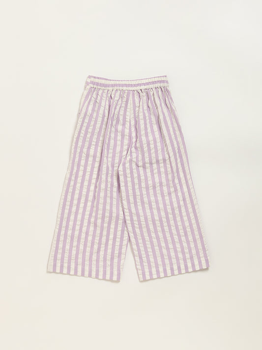 Utsa Kids Light Purple Cotton Striped High-Rise Palazzos (2 - 8yrs)