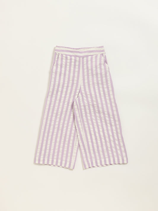 Utsa Kids Light Purple Cotton Striped High-Rise Palazzos (2 - 8yrs)