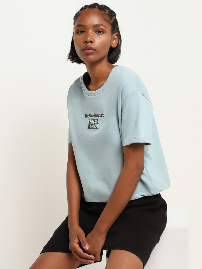 Studiofit Blue Contrast Embroidered T-Shirt