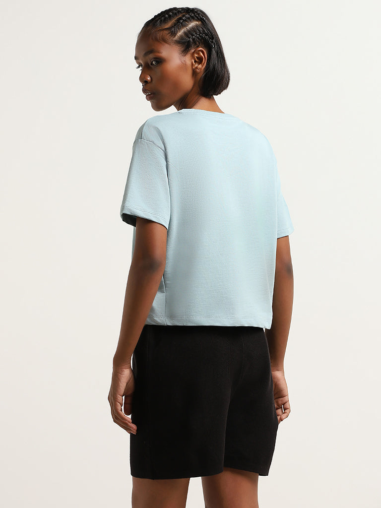 Studiofit Blue Contrast Embroidered T-Shirt