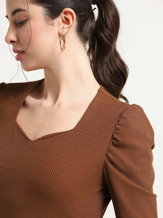 Wardrobe Brown Ribbed Fitted Top