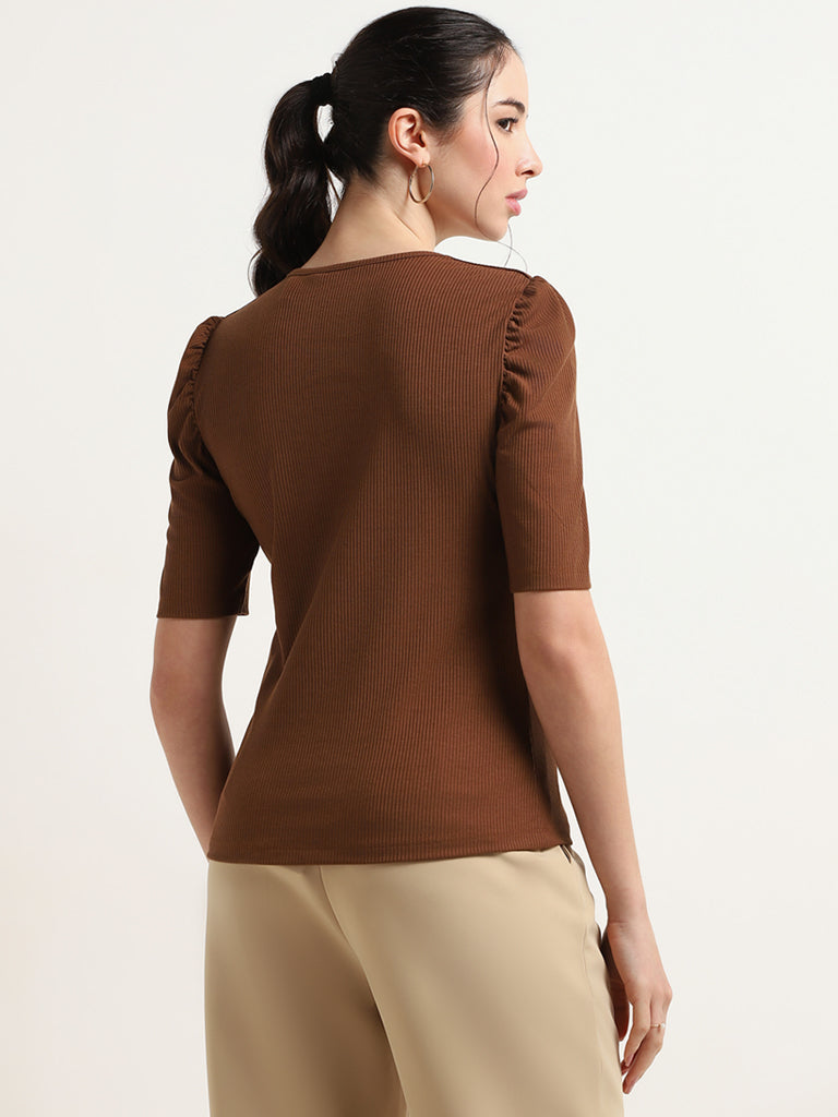Wardrobe Brown Ribbed Fitted Top