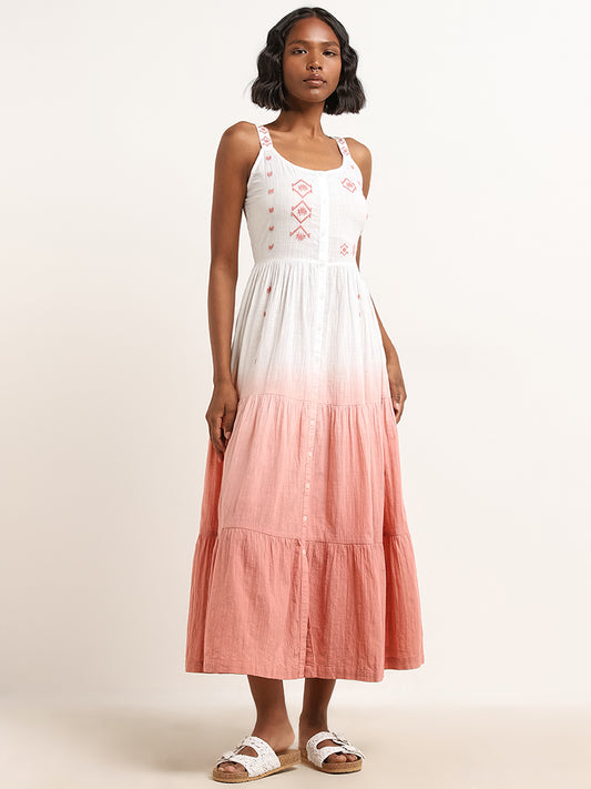 Bombay Paisley Peach Embroidered Tiered Dress