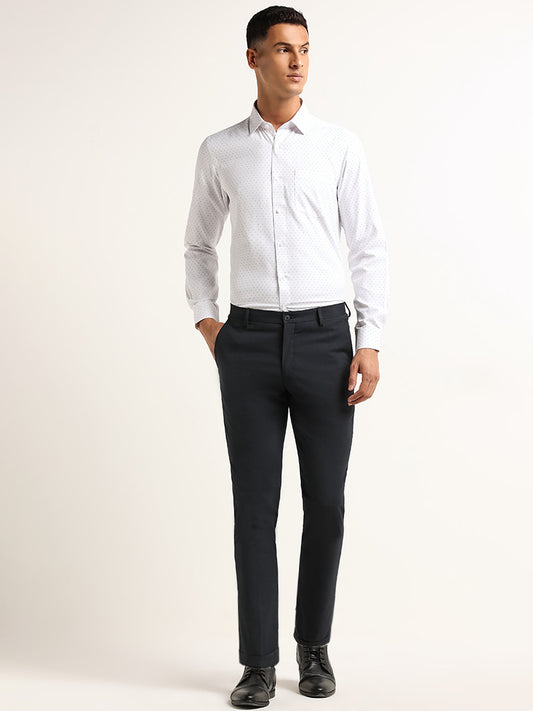 WES Formals White Printed Slim Fit Shirt