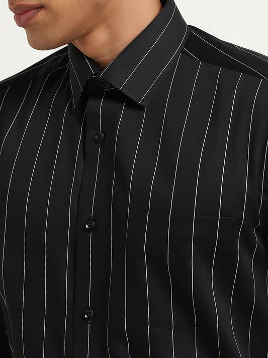 WES Formals Black Relaxed Fit Striped Shirt