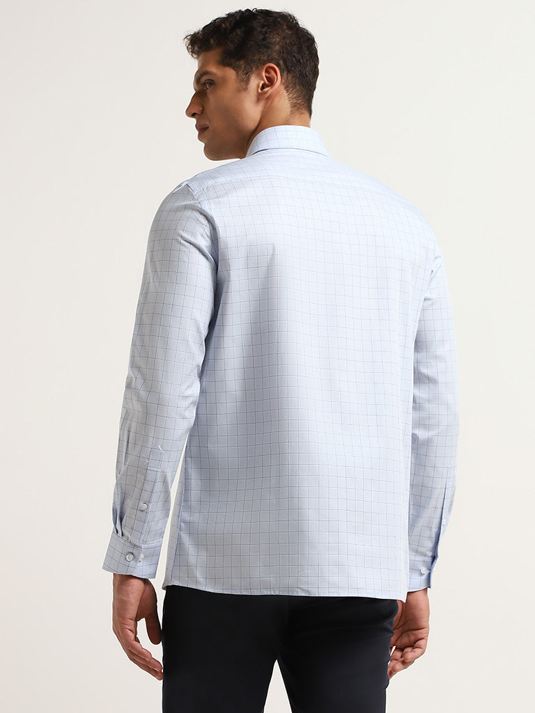 WES Formals Blue Slim Fit Checkered Shirt