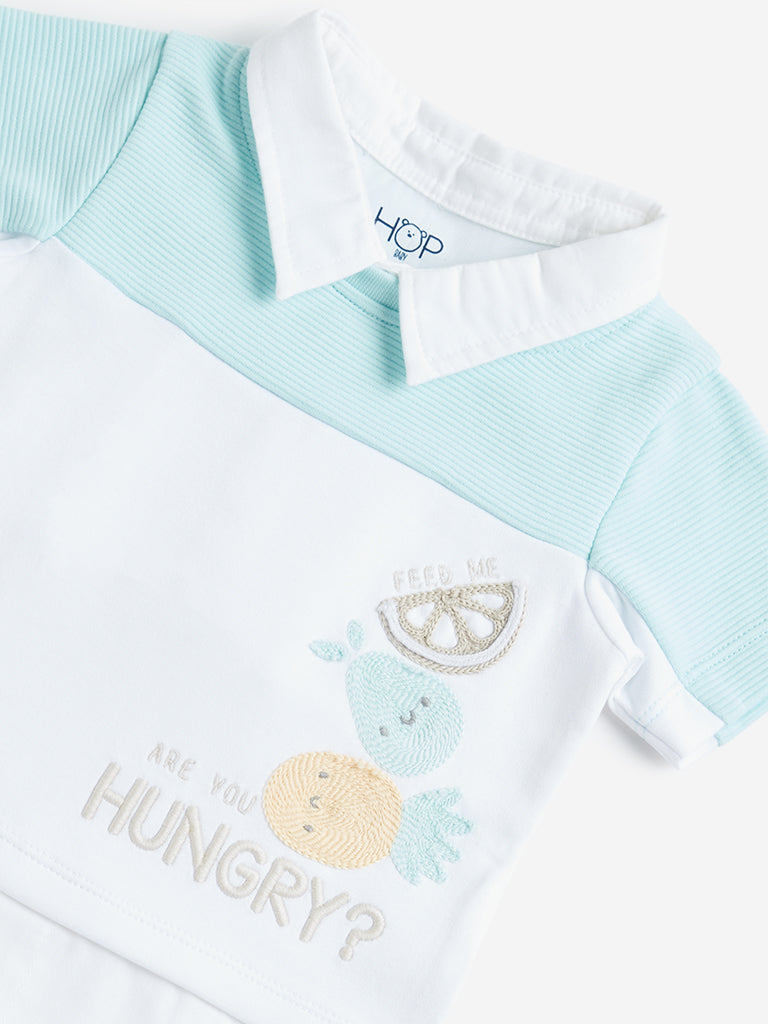HOP Baby Blue Colour-Blocked Collared T-Shirt