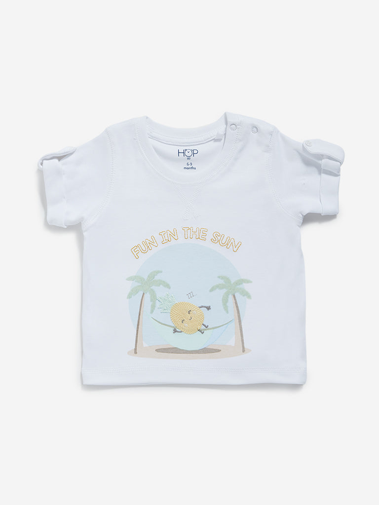 HOP Baby White Tropical Printed T-Shirt