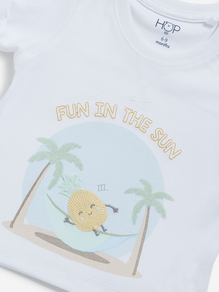 HOP Baby White Tropical Printed T-Shirt