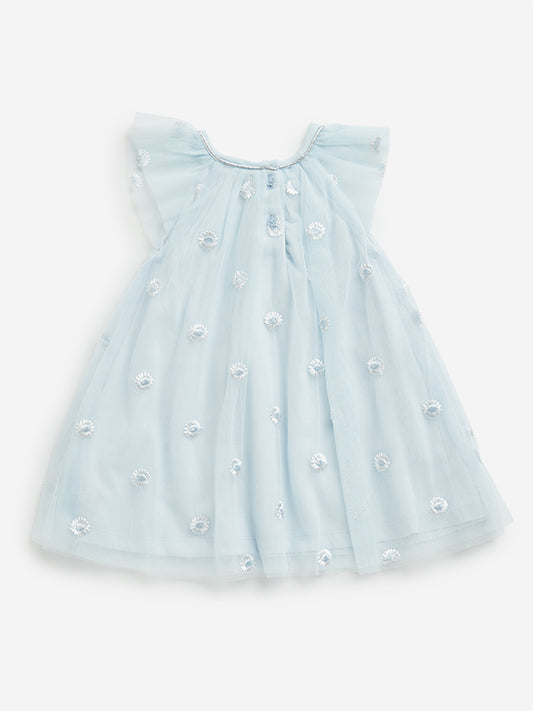HOP Baby Light Blue Floral Mesh Dress