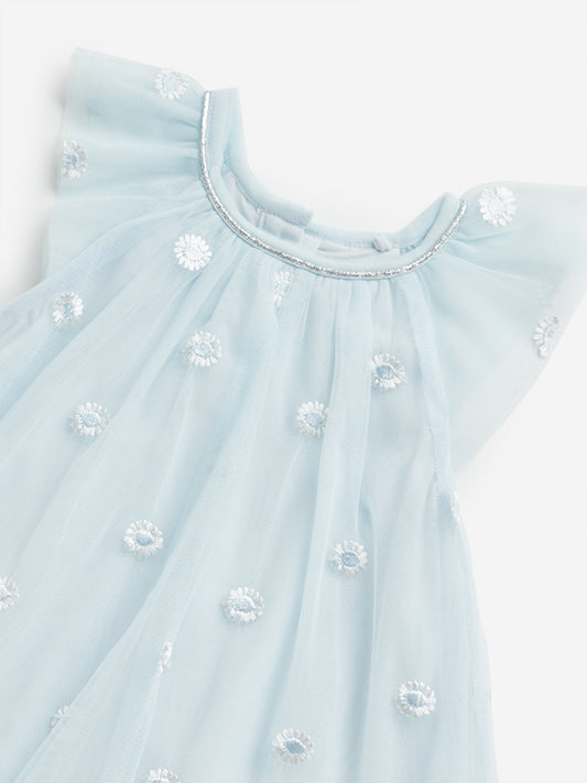 HOP Baby Light Blue Floral Mesh Dress