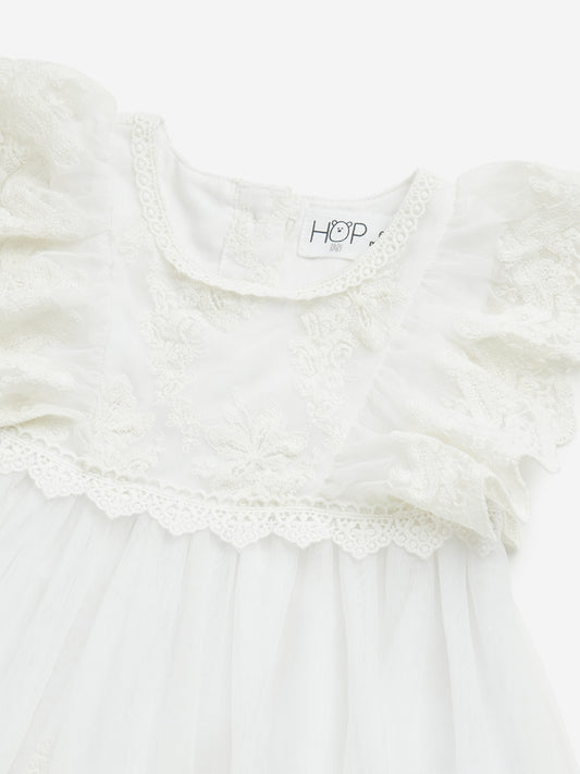 HOP Baby White Lace Design A-Line Cotton Dress