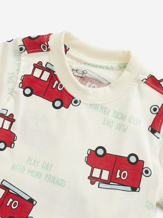 HOP Kids Off-White Bus Printed T-Shirt