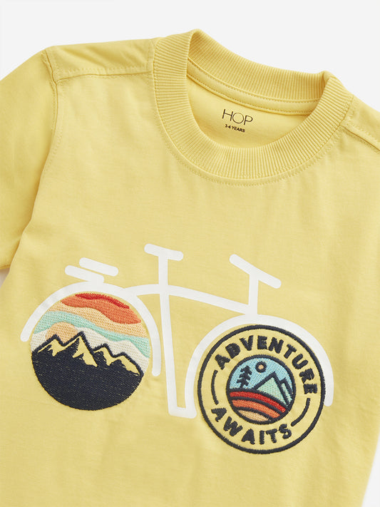 HOP Kids Yellow Cycle Printed T-Shirt