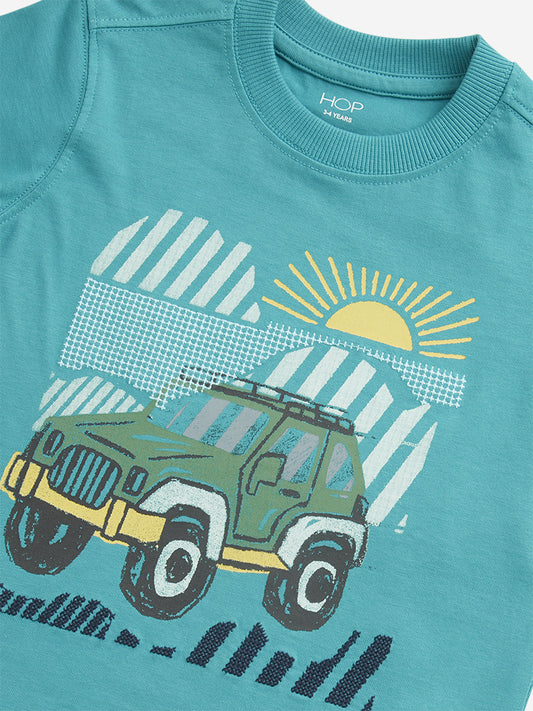 HOP Kids Teal Car Design T-Shirt