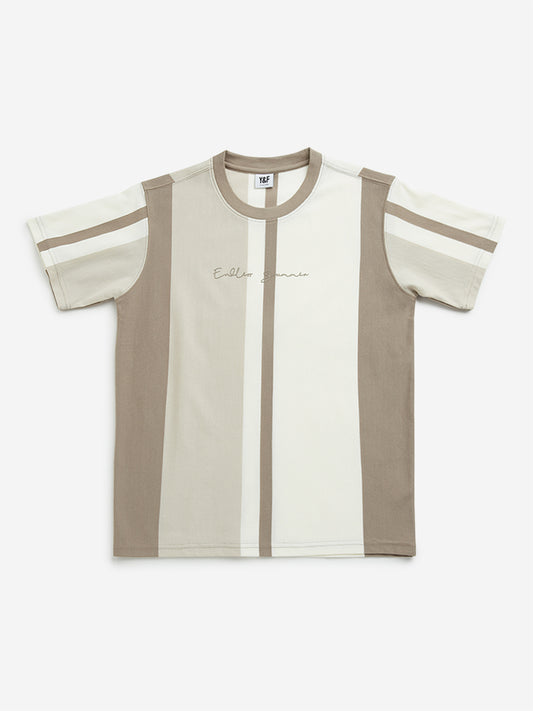 Y&F Kids Brown Colour Blocked T-Shirt