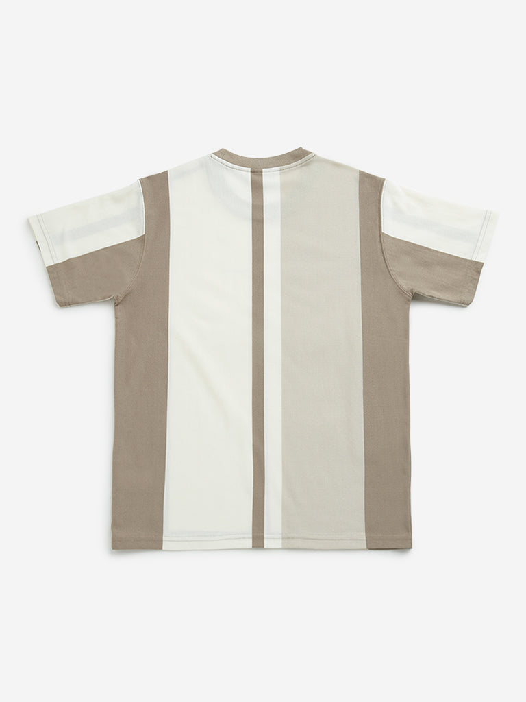 Y&F Kids Brown Colour Blocked Cotton T-Shirt