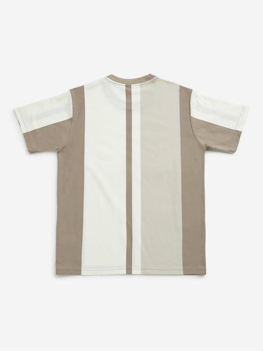 Y&F Kids Brown Colour Blocked T-Shirt