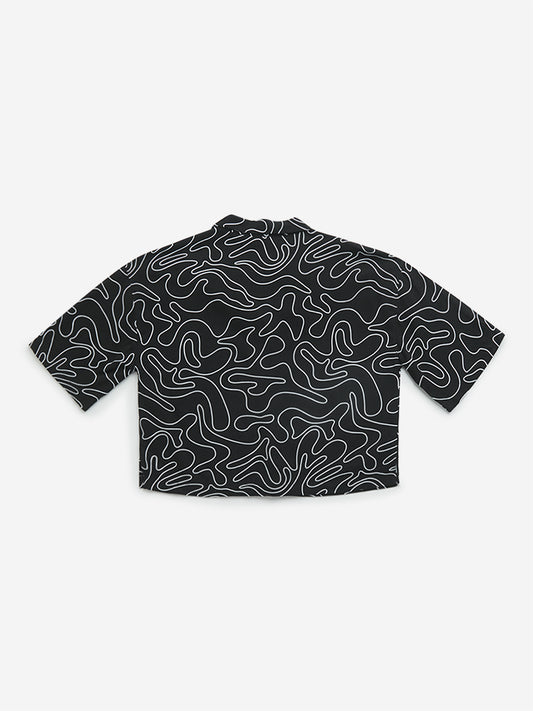 Y&F Kids Black Abstract Print Cropped Shirt