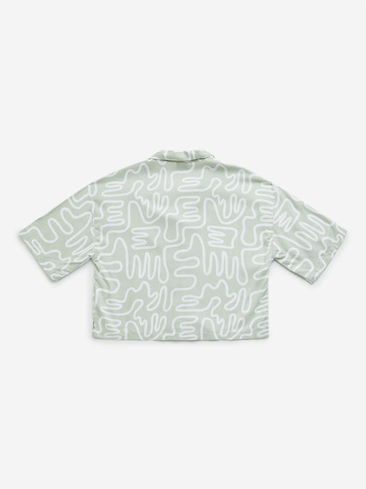 Y&F Kids Sage Abstract Print Cropped Shirt