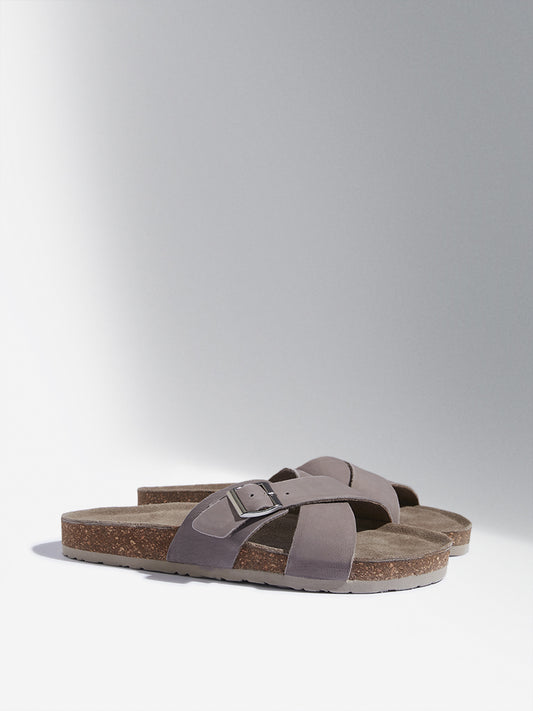 LUNA BLU Taupe Criss-Cross Strap Comfort Sandals