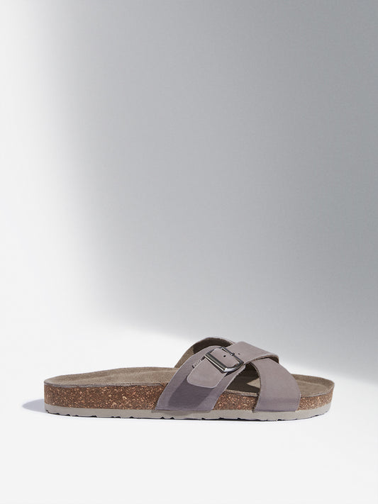 LUNA BLU Taupe Criss-Cross Strap Comfort Sandals