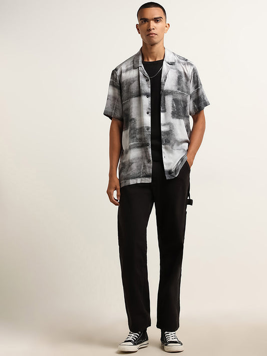 Nuon Grey Abstract Printed Relaxed Fit Shirt