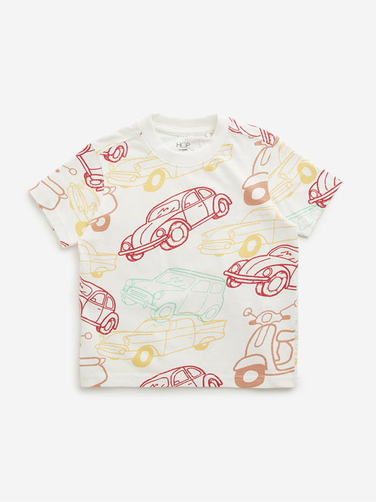 HOP Kids Off-White Car Printed T-Shirt